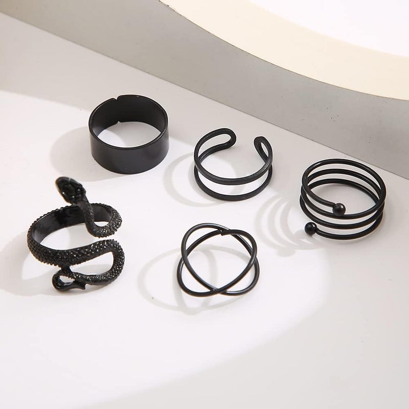 CSIYANJRY99 Black Knuckle Rings Set for Women Vintage Stackable Midi Rings Boho Crystal Pearl Sea Wave Finger Ring Pack - Image 4